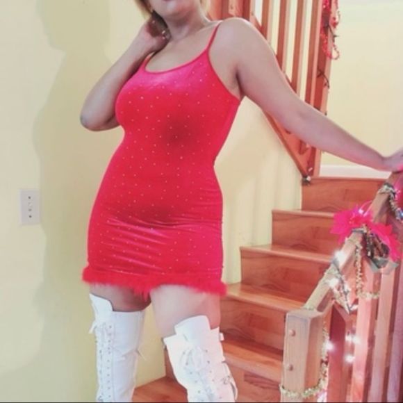 Red Velvet Rhinestone Mini Dress - Picture 6 of 7